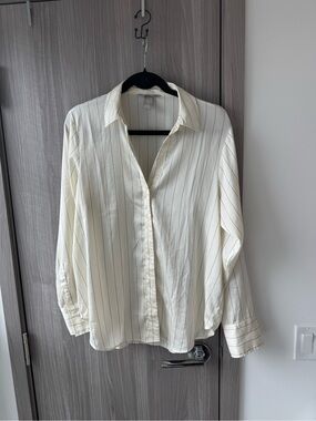 H&M Cream Pinstripe Button-Down Shirt - Women